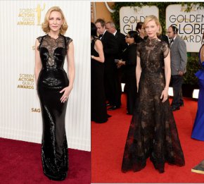 "Кой носи рокля по поръчка на @GiorgioArmani с преработена дантела, останала от рокля, носена през 2014 и 2018 г. ? Отгатнахте: #CateBlanchett", написа в неделя вечер стилистката Елизабет Стюарт, която документира съзнателния избор на звездата на червения килим в Instagram.

 