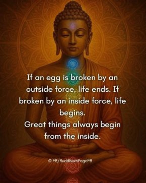 
Ако яйце бъде счупено от външна сила, животът свършва. Ако бъде счупено от вътрешна сила, животът започва. Великите неща винаги започват отвътре.