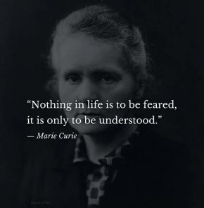
Нищо в живота не е за страхуване; то е само за разбиране

Мария Кюри
