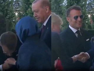  Съпругата на Ердоган не позволи на Макрон да целуне ръката ѝ (Видео)