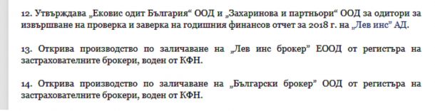 ЛЕВ ИНС с "принудителна мярка", заличен е брокерът й от регистъра