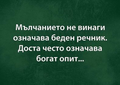 Мълчанието не винаги означава беден речник. Доста често означава богат опит